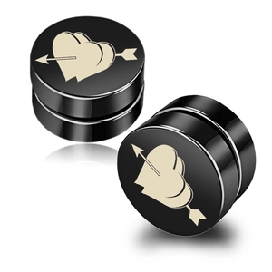 Paar schwarze Titanstahl Magnetohrringe mit Cupido Herz-Pfeil-Design für Herren und Damen