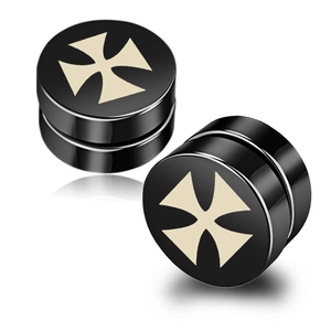 Boucles d'oreilles magnétiques noires avec croix pour oreilles non percées en titane