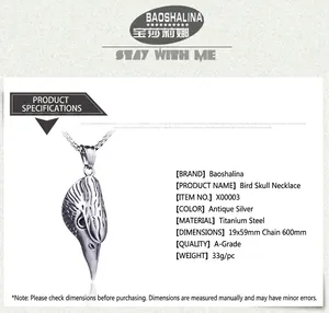Detailed specifications of antique silver titanium steel wolf head necklace for men