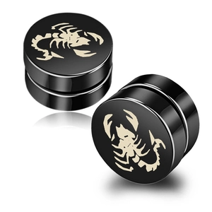 Black magnetic scorpion stud earrings made of stainless steel for a punk rock style