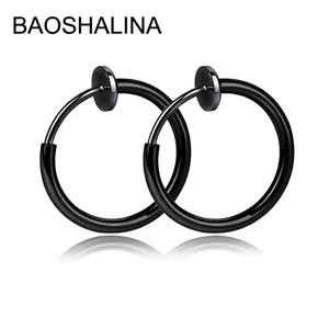 Stainless Steel Non-Pierced Ear Clips For Women Men Spring Clip On Hoop Earrings Minimalist Round Wire Fake Piercing Fashion Jewelry Gift