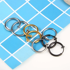Titanium stainless steel hoop clip earrings for non-pierced ears in gold silver and black
