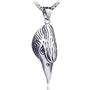 Retro Titanium Steel Eagle Head Bird Skull Pendant Necklace Hip Hop Punk Gothic Jewelry For Men Antique Silver Necklace