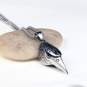 Hip hop punk eagle head pendant necklace in vintage stainless steel with bead chain