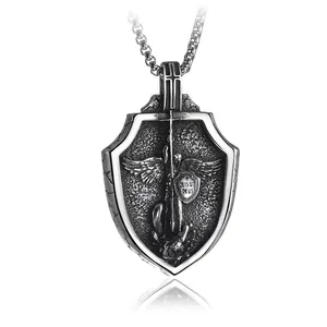 Collier Pendentif Bouclier Guerrier Spartiate Vintage Rétro Acier Inoxydable Acier Titane Relief Médaille Bijoux Homme