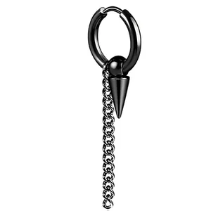 Boucles d'Oreilles Créoles Punk en Acier Inoxydable avec Pointe et Chaîne pour Hommes Femmes Unisexe Bijoux Streetwear