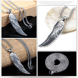 Retro hip hop hollow wing pendant necklace in polished stainless steel for men