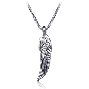 Vintage stainless steel wing pendant necklace with retro box chain for men and women