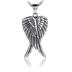 Collier Pendentif Ailes d'Ange en Acier Inoxydable Rétro pour Hommes Hip Hop Streetwear Bijoux Ailes en Plumes