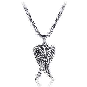 Collier avec pendentif aile d'ange rétro en acier inoxydable et texture plume pour hommes