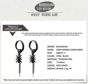 Detailed view of spider pendant earring with dimensions 17x38mm and 2.5g weight