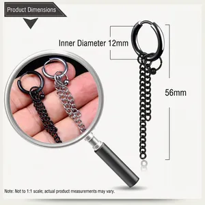 Vue détaillée de la taille des boucles d'oreilles punk en acier avec double chaîne à franges