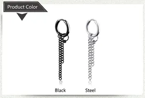 Boucles d'oreilles à double chaîne à franges en noir et argent avec boules en acier
