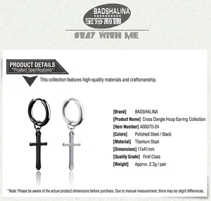 Détails des grandes boucles d'oreilles croix en acier titane en finitions noir et argent