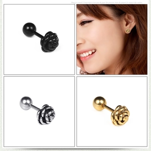Rose shaped titanium steel stud earrings with screw back design in gold silver and black