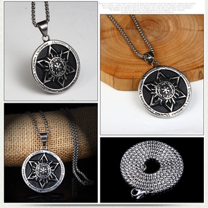 Collier avec pendentif hexagramme vintage en acier inoxydable et détails de runes