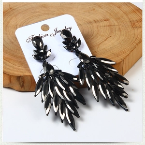 Luxurious vintage black teardrop long dangle earrings with multifaceted rhinestones