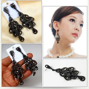 Retro luxury black rhinestone multi-layer teardrop tassel earrings for party evening