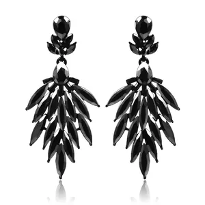 Retro Black Alloy Rhinestone Water Drop Earrings For Women Exaggerated Long Dangle Earrings Party Club Jewelry Gift