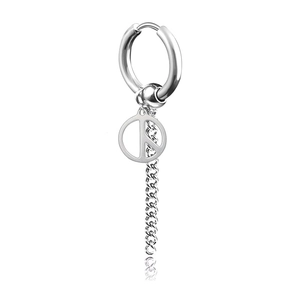 Boucle d'oreille en acier argenté avec signe de paix et longue chaîne gourmette