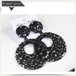 Luxury black hoop earrings with rhinestones for women, elegant gala party jewelry