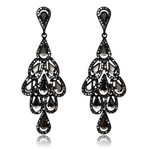 Vintage black teardrop chandelier earrings with luxury crystals for formal evening wear