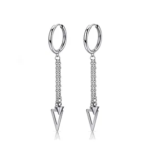Boucles d'Oreilles Créoles en Acier Inoxydable Chaîne à Gland Pendentif Triangle Géométrique Bijoux Style Punk Homme Femme