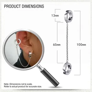 Detailed sizing chart for silver punk ear cuff chain earring with 100mm total length