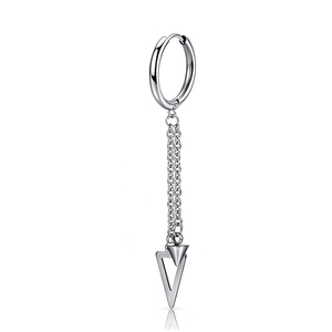 Boucles d'oreilles créoles en acier avec double chaîne et pendentif triangulaire