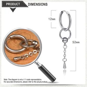 Detailed size specifications for the silver steel tassel chain earring with 52mm length