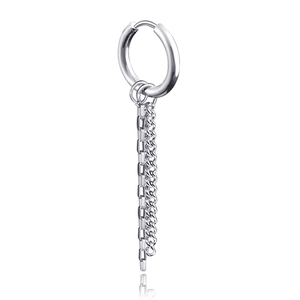 Boucle d'oreille unique en acier argenté avec double chaîne pendante style punk