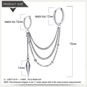 Detailed size chart for stainless steel chain earrings with 10mm and 12mm rings