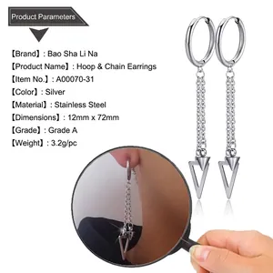 Détails de boucles d'oreilles pampilles en acier avec specs et vue agrandie