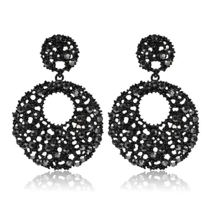 Exaggerated Luxury Black Hollow Round Hoop Earrings For Women Alloy Rhinestone Vintage Nightclub Fashion Jewelry Earrings