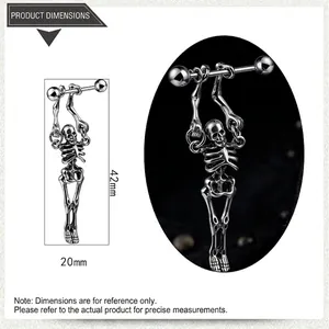 Detailed size measurement of vintage silver skeleton barbell earring with 42mm height