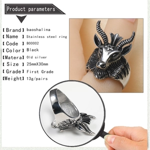 Detailed specs of stainless steel sheep head totem ring with dimensions and weight info
