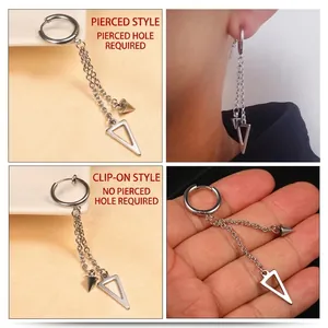 Vue détaillée des boucles d'oreilles à chaîne argentée avec options clip et clou