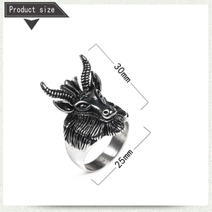 Macro detail of gothic ram head totem ring with 30mm height and 25mm width dimensions