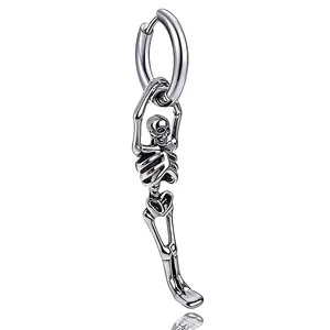 Rétro Boucles d'oreilles Créoles Squelette en Acier Inoxydable 304 Hommes Femmes Gothique Squelette Complet Halloween Bijoux
