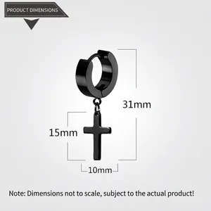 Detailed dimension layout for black stainless steel cross earring showing 31mm total length