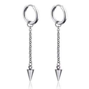 Punk Stainless Steel Spike Chain Earrings For Men Women Hip Hop Long Tassel Hoop Clip Earrings Fashion Jewelry Gift