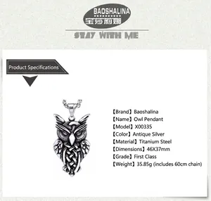 Detailed specs for antique silver eagle pendant necklace in stainless steel