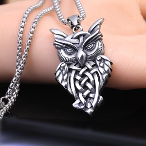 Vintage Stainless Steel Owl Pendant Necklace Intricate Celtic Knot Design Gothic Antique Silver Jewelry For Men Women