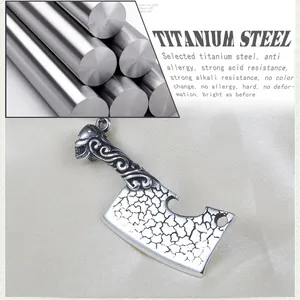 Retro titanium steel butcher knife pendant with skull handle and textured blade surface