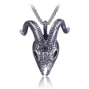 Pendentif Tête de Bélier en Acier Inoxydable Vintage pour Hommes Gothique Punk Hip Hop Bijoux Tête de Chèvre Argent Antique
