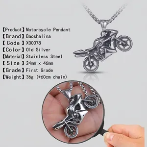 Detailed specs of stainless steel motorcycle pendant with 60cm chain dimensions