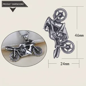 Detailed view of stainless steel motorcycle pendant with 46mm height dimensions