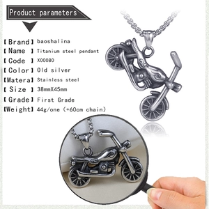 Detailed specs of stainless steel motorcycle pendant with 60cm chain dimensions