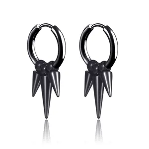 Punk Rock Stainless Steel Spike Hoop Earrings For Men Women Gothic Streetwear Spike Cone Dangle Drop Earrings Jewelry