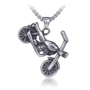 Retro Stainless Steel Motorcycle Pendant Necklace For Men Punk Biker Hip Hop Jewelry Distressed Box Chain Biker Gift